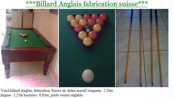 Annonce occasion, vente ou achat 'BILLARD ANGLAIS FABRICATION SUISSE'