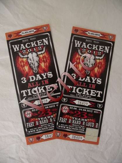 Annonce occasion, vente ou achat '2 Ticket Wacken Open Air WOA Heavy Metal'
