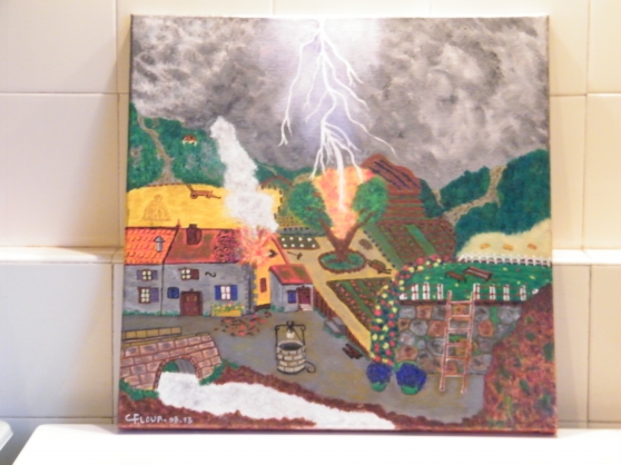 tableau original , peinture soir d"orage