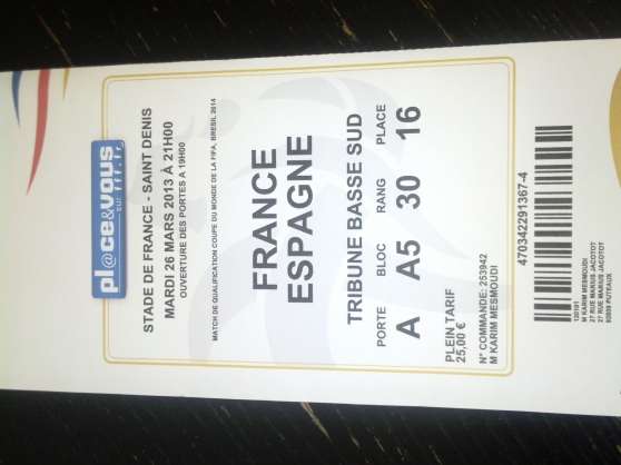 Annonce occasion, vente ou achat 'Match FRANCE / ESPAGNE'