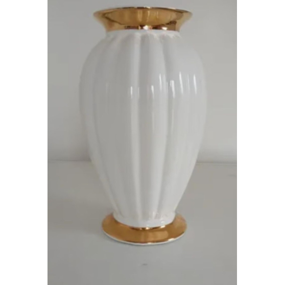 Grand vase blanc et doré porcelaine