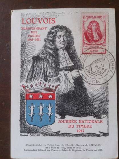 Annonce occasion, vente ou achat 'Carte Louvois 1947 Journe Du Timbre'
