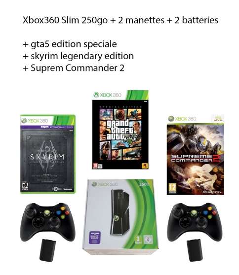 Annonce occasion, vente ou achat 'Xbox 360 slim 250 go + 2 manettes+gta5'