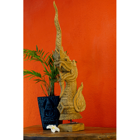 Statuette Serpent Dragon Naga teck bois