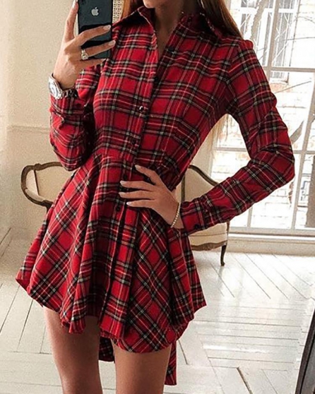Annonce occasion, vente ou achat 'Bouton Plaid Imprimer Up Robe chemise ir'