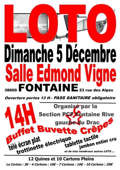 Annonce occasion, vente ou achat 'LOTO 5 décembre 2021 Fontaine Isère'