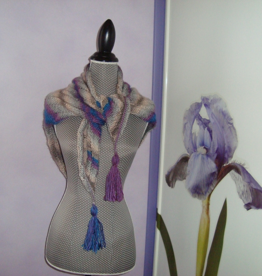 Châle Liseuse en laine gris bleu violet