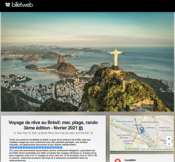 2 billets voyage Brésil 15 au 28 février