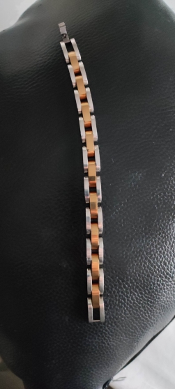 bracelet homme acier argenté et doré - Photo 3
