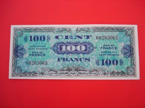Annonce occasion, vente ou achat 'Billet 100 francs 1944 VERSO-DRAPEAU ta'