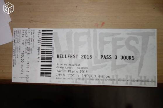 Annonce occasion, vente ou achat 'HELLFEST PASS 2015 CLISSON'
