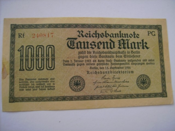 Annonce occasion, vente ou achat 'Billet allemand-1000 marks-1922'