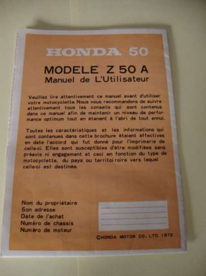 Manuel d'Utilisation HONDA MONKEY Z50 A