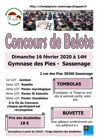 Concours de belote 16 février 2020 à 14H