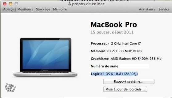 Annonce occasion, vente ou achat 'Mac Book Pro 15 Pouces Debut 2011'