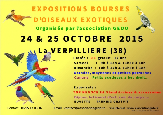 Annonce occasion, vente ou achat 'oiseaux :EXPOSITION BOURSES OCTOBRE 15'
