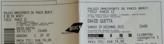Annonce occasion, vente ou achat 'Vente 2 places concert David getta paris'