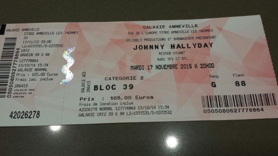 Un billet de concert pour Johnny Hallyda