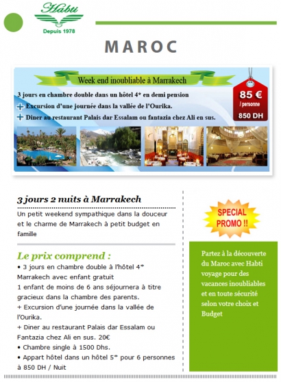 Annonce occasion, vente ou achat 'weekend inoubliabla Marrakech'