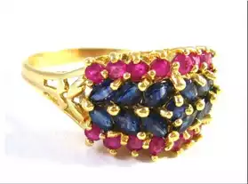 14 kt gold ring with sapphires and rubie