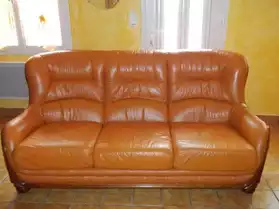 Canapé 3 places et 2 fauteuils en cuir vachette pl
