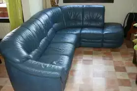 Canapé d'angle en cuir bleu
