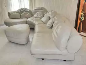 Canapé d'angle en cuir blanc