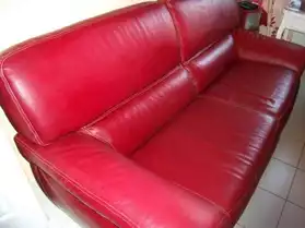 Canapé 3 pl cuir rouge déhoussable