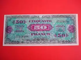 billet 50 francs VERSO DRAPEAU 1944 NEUF