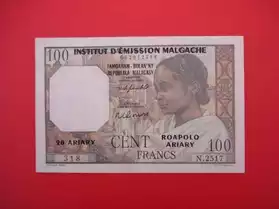 Billet 100 Francs MADAGASCAR-20 Ariary