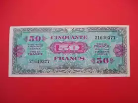 Billet 50 francs 1944 VERSO DRAPEAU