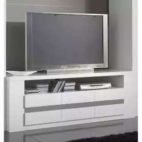 Meuble Tv design blanc chrome laqué