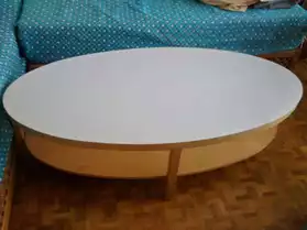 Table basse ovale en bois, plateau verre