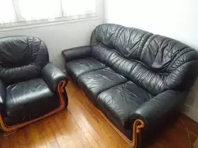 canapé cuir + fauteuils