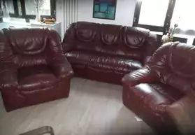 Salon canapé plus deux fauteuils cuir