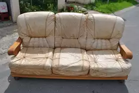canapé + 2 fauteuils en cuir