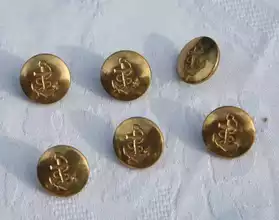 6 boutons anciens ancre de marine dorés