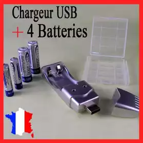 Chargeur USB + 4 Batteries TYPE AA et A