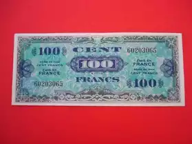Billet 100 francs 1944 VERSO-DRAPEAU éta