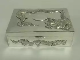 Antique Chinese Silver Dragon Box par Yo
