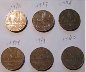 6 pieces de 10 fr de 1976 à 1980