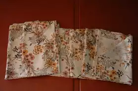 3 P Doubles rideaux coton, motif fleuis