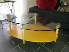 table basse verre et bois ovale
