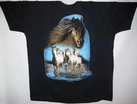 Tee-Shirt noir imprimé chevaux