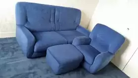 2 places fauteuil pouf velours bleu