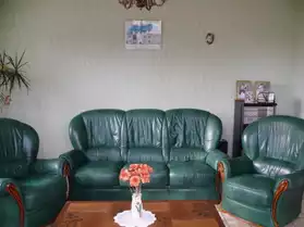Don canapé fixe + 2 fauteuils cuir vert