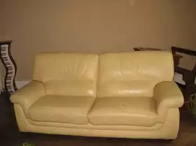 Canapé cuir jaune et un fauteuil