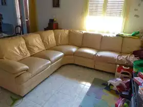canapé d'angle cuir beige
