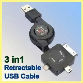 3en1retractable usbCâble/ipad/Mini/Micro