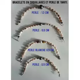 Bracelets en coquillages + perle Tahiti